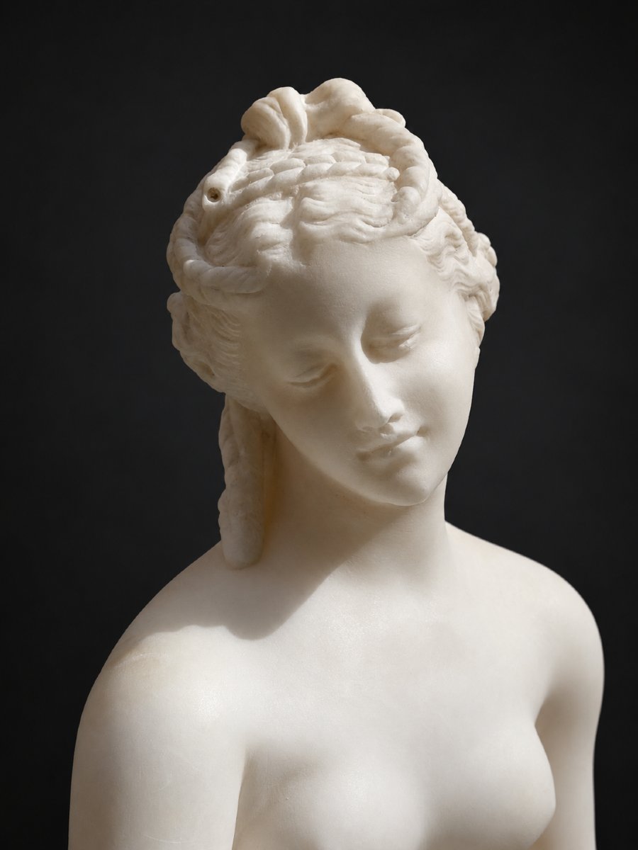 La Baigneuse dite Vénus sortant du bain Albâtre signé E. Scarcelli XIXe , Femme Nue Antique-photo-1