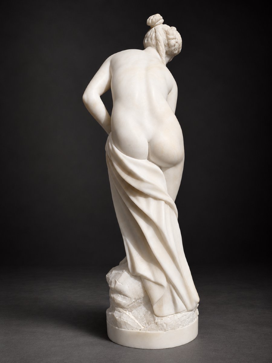 La Baigneuse dite Vénus sortant du bain Albâtre signé E. Scarcelli XIXe , Femme Nue Antique-photo-3