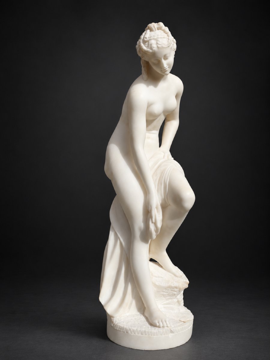 La Baigneuse dite Vénus sortant du bain Albâtre signé E. Scarcelli XIXe , Femme Nue Antique-photo-5