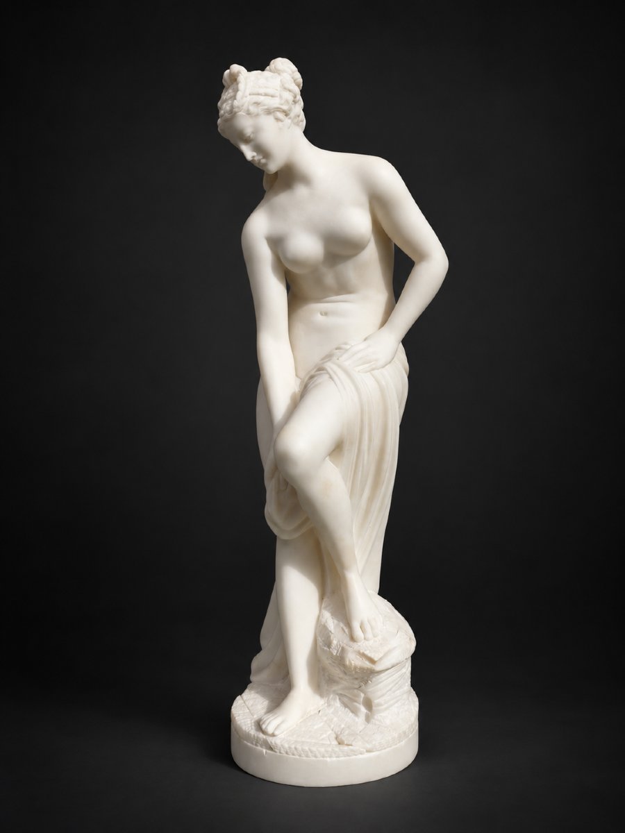 La Baigneuse dite Vénus sortant du bain Albâtre signé E. Scarcelli XIXe , Femme Nue Antique-photo-7