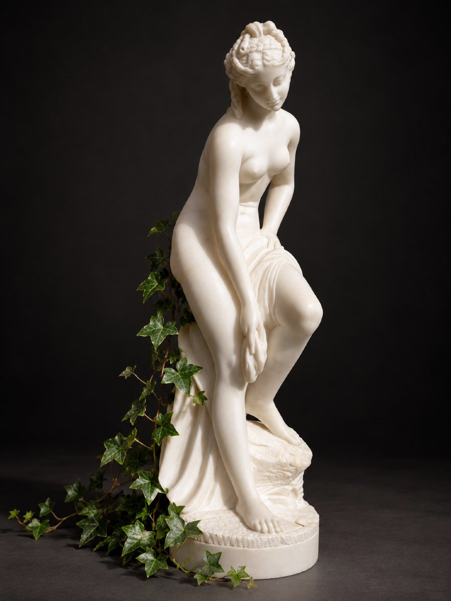 La Baigneuse dite Vénus sortant du bain Albâtre signé E. Scarcelli XIXe , Femme Nue Antique