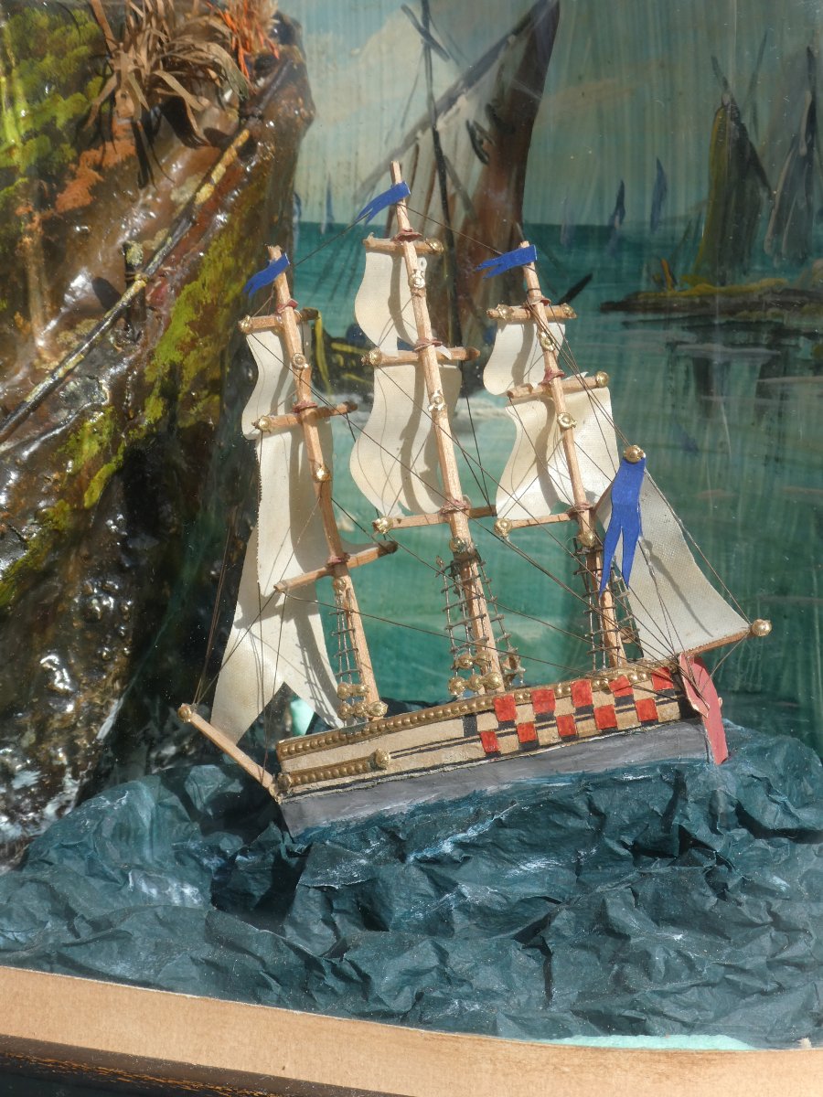 Musical Automaton In A Glass Dome – Windmill, Moving Boat, And Clock, 19th Century, Toy / Curiosity-photo-4