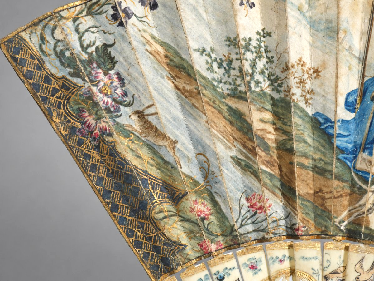 Éventail XVIIIe  Peint & Doré, Scène De Chasse Aux Chiens Vers 1760-1770 , Mode Louis XV Chiens-photo-5