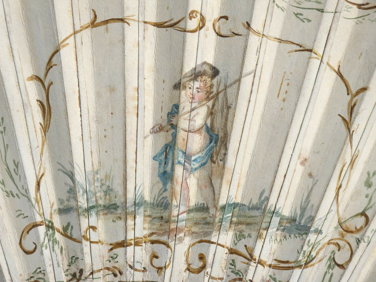 Éventail XVIIIe  Peint & Doré, Scène De Chasse Aux Chiens Vers 1760-1770 , Mode Louis XV Chiens-photo-8