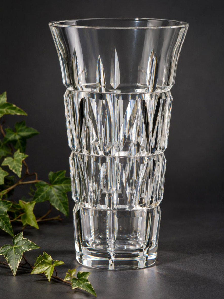Large Cut Crystal Vase From Saint Louis, Signed By Jean Sala, Art Deco, In Perfect Condition-photo-2