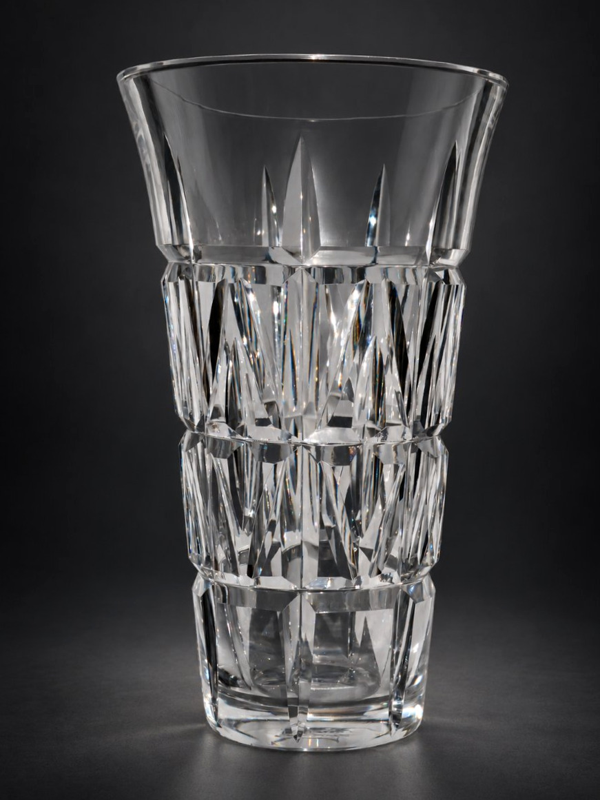 Large Cut Crystal Vase From Saint Louis, Signed By Jean Sala, Art Deco, In Perfect Condition-photo-3