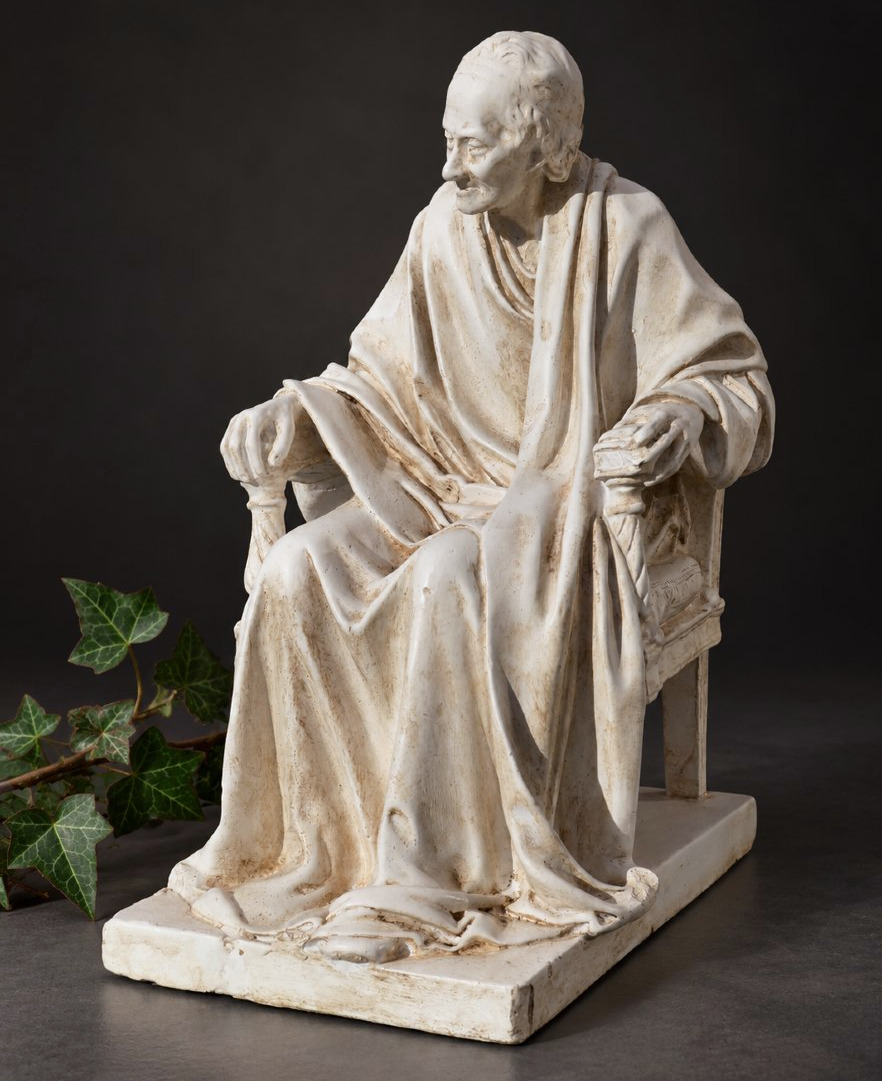 Seated Voltaire, After Houdon, Patinated Plaster Sculpture, 19th Century, Studio Cast-photo-2