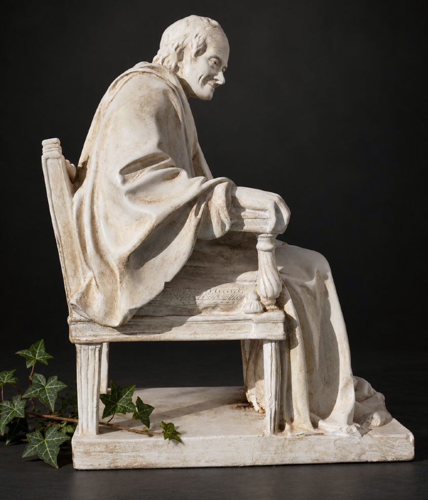 Seated Voltaire, After Houdon, Patinated Plaster Sculpture, 19th Century, Studio Cast-photo-4