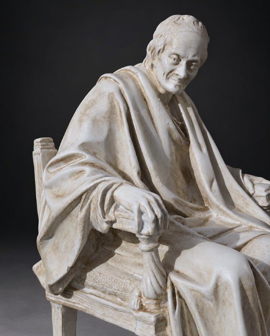 Seated Voltaire, After Houdon, Patinated Plaster Sculpture, 19th Century, Studio Cast-photo-2