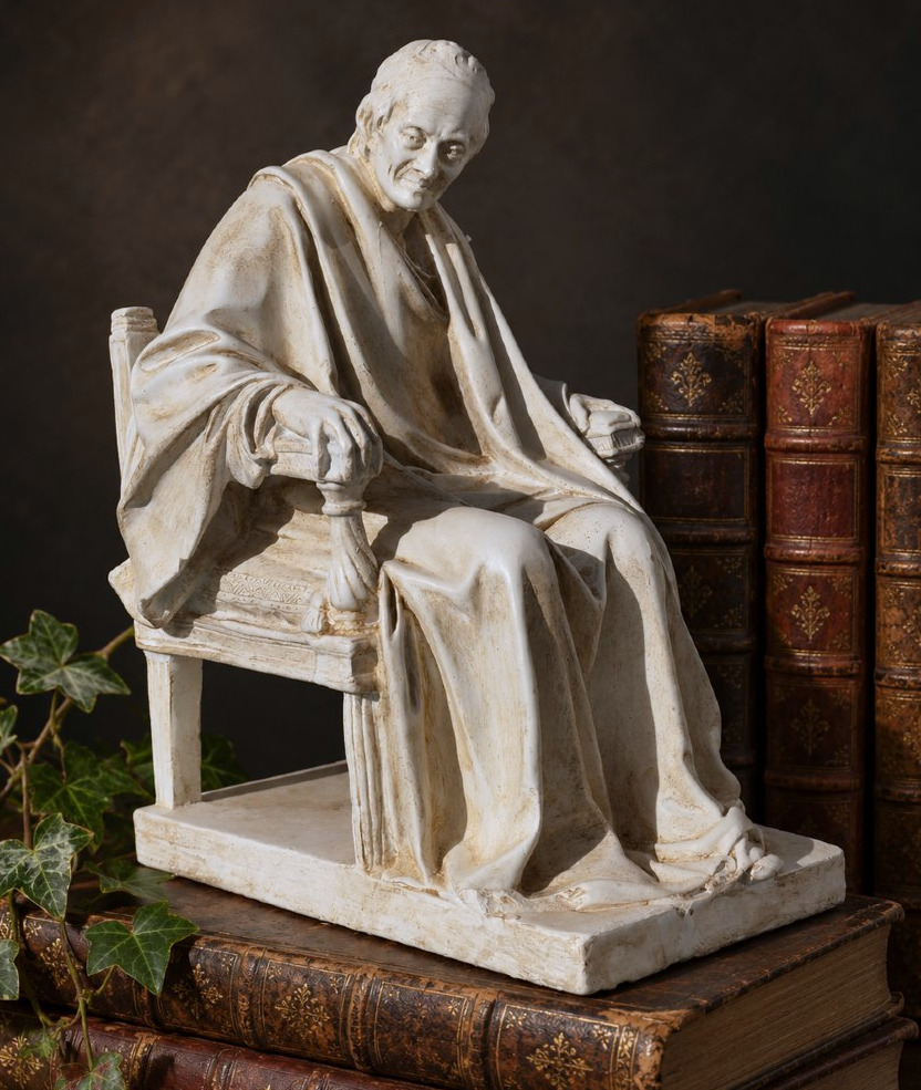 Seated Voltaire, After Houdon, Patinated Plaster Sculpture, 19th Century, Studio Cast