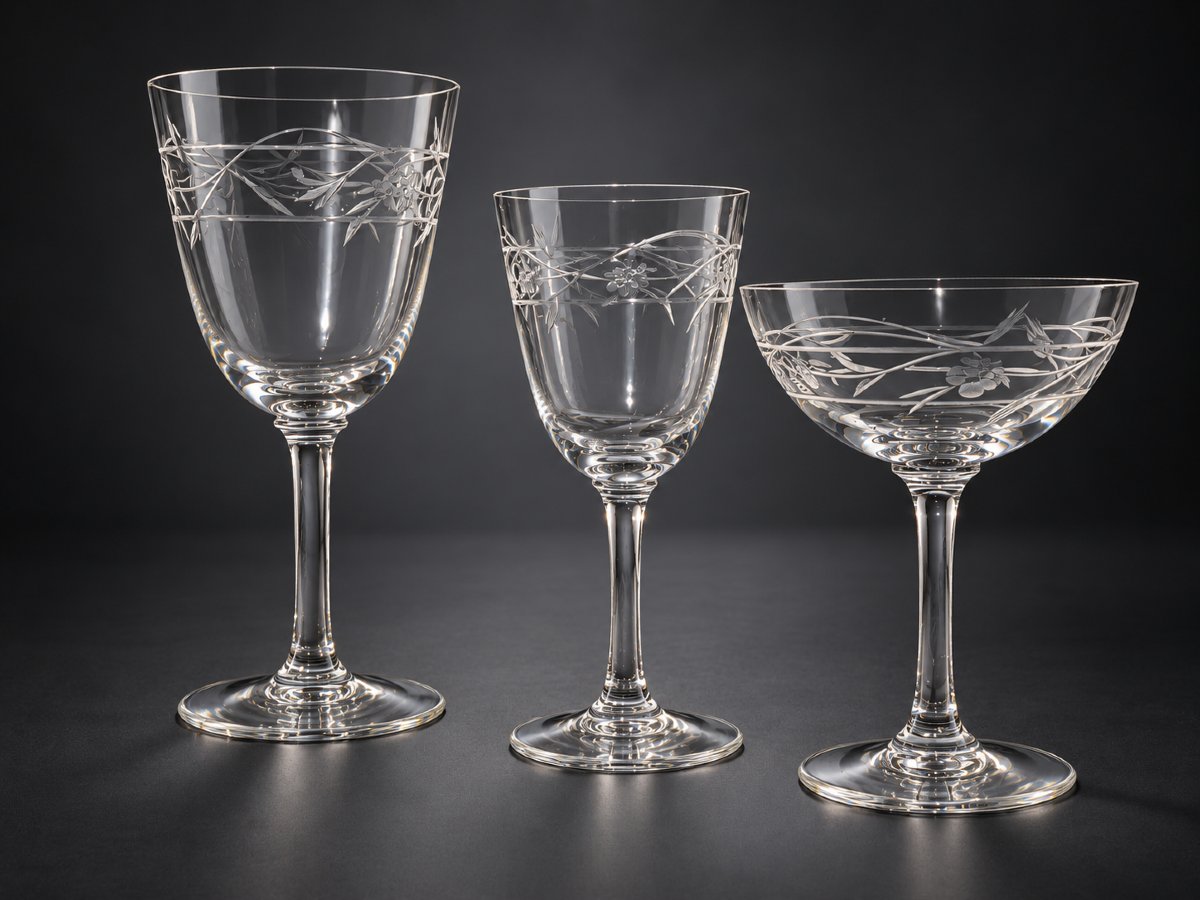 Service De Table En Cristal De Baccarat , Coupes , Carafe , Verres Gravé , 1900 -photo-2