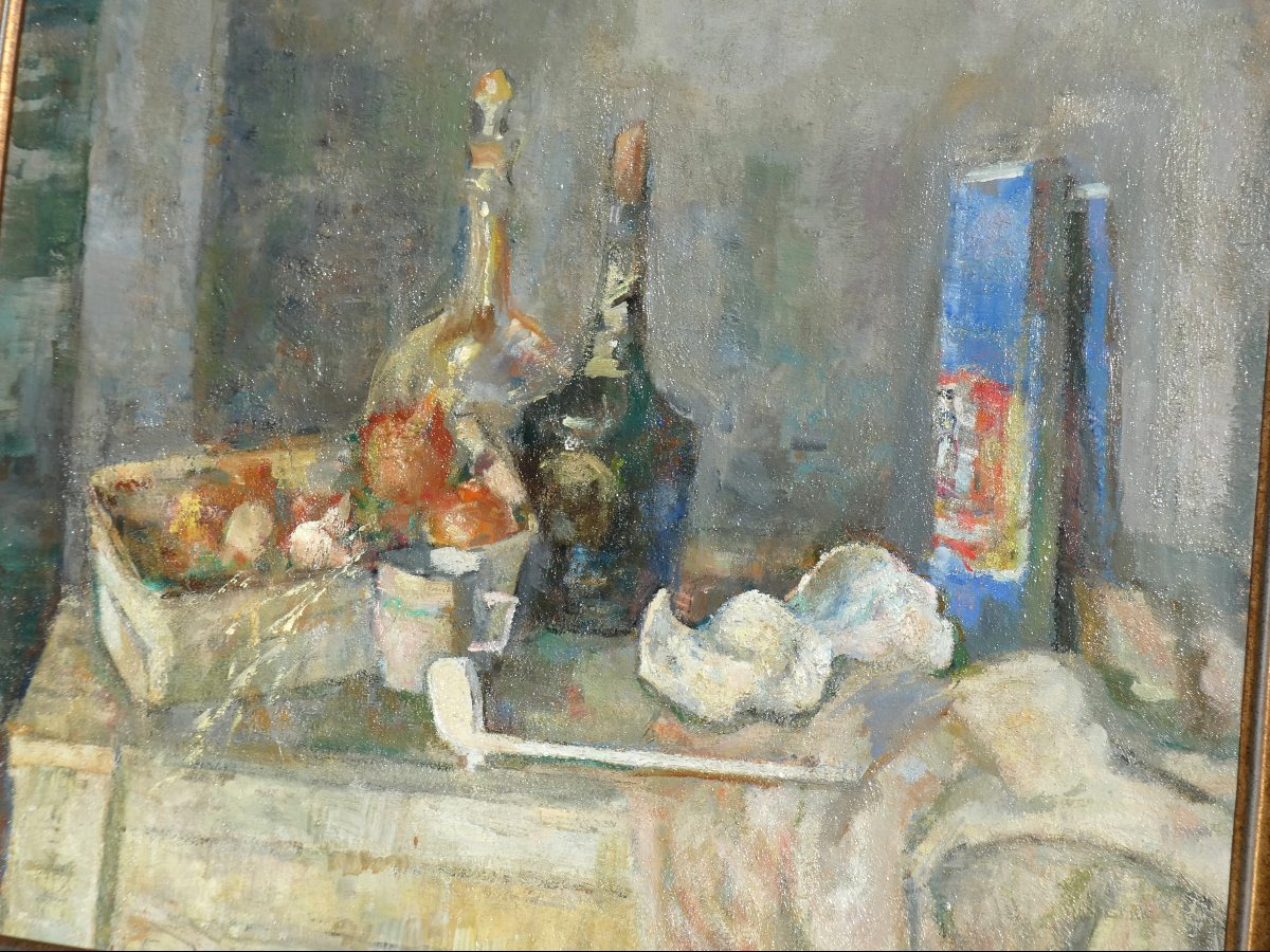 Robert Breitwieser – Nature morte Au Sachet De Chicoré , huile sur toile, XXe siècle , Alsace -photo-3