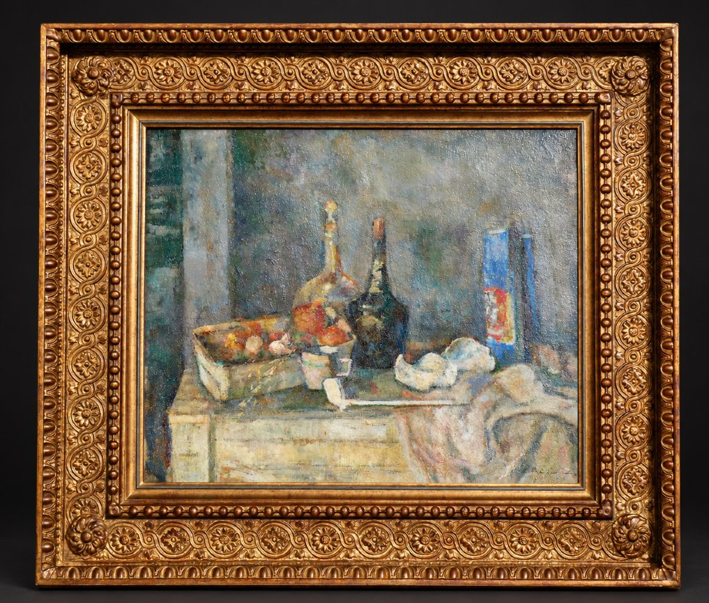 Robert Breitwieser – Nature morte Au Sachet De Chicoré , huile sur toile, XXe siècle , Alsace 