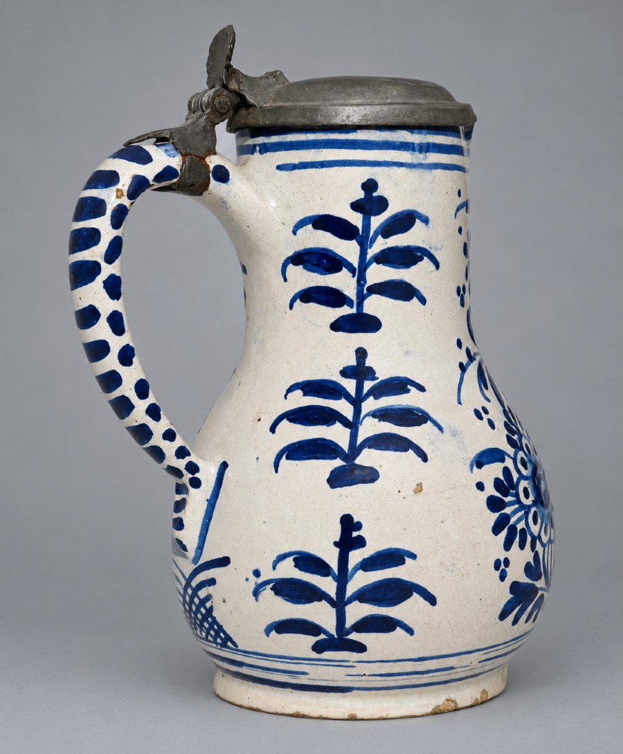 Bailleul (nord) Earthenware Pitcher / Jug, All-over Blue Shade, 18th Century, Delft-style Pewter-photo-2