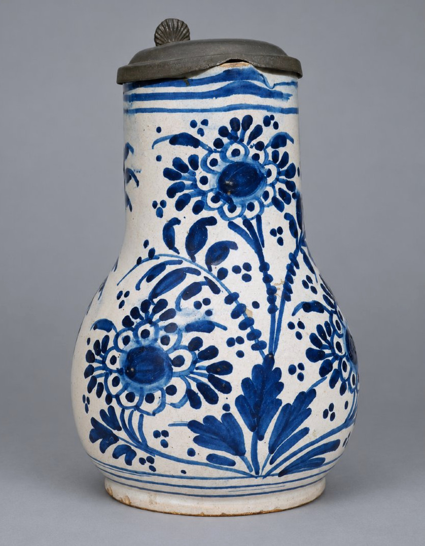 Bailleul (nord) Earthenware Pitcher / Jug, All-over Blue Shade, 18th Century, Delft-style Pewter-photo-4
