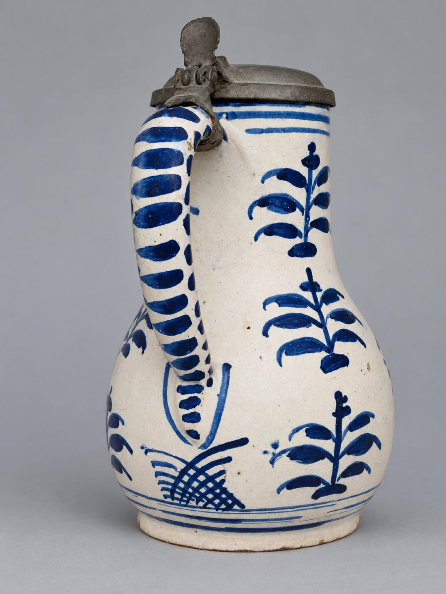 Bailleul (nord) Earthenware Pitcher / Jug, All-over Blue Shade, 18th Century, Delft-style Pewter-photo-4