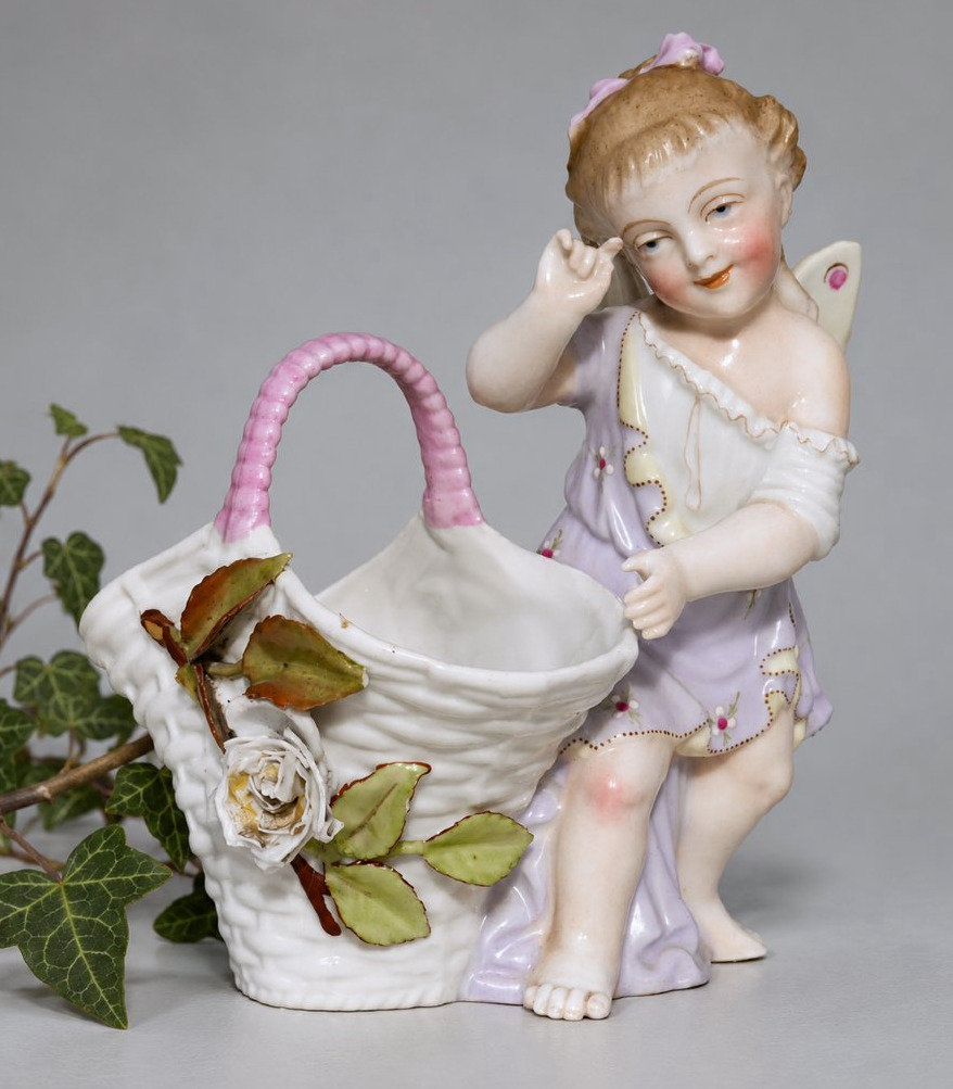 German Porcelain Planter, Baby At The Piano, Fairy, Circa 1900; 19th-century Art Nouveau Planter