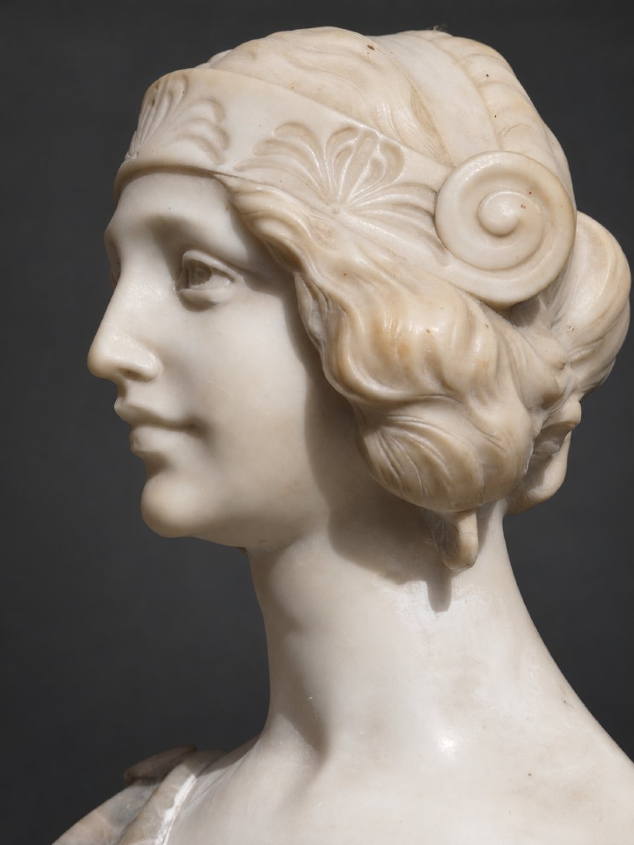 Giovanni Brogi, Buste féminin en marbre et onyx, Style Art Nouveau , 1900 , Femme Muchas -photo-3