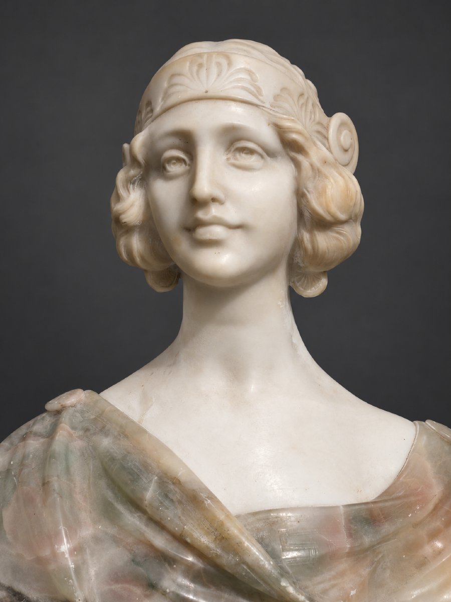 Giovanni Brogi, Buste féminin en marbre et onyx, Style Art Nouveau , 1900 , Femme Muchas -photo-4