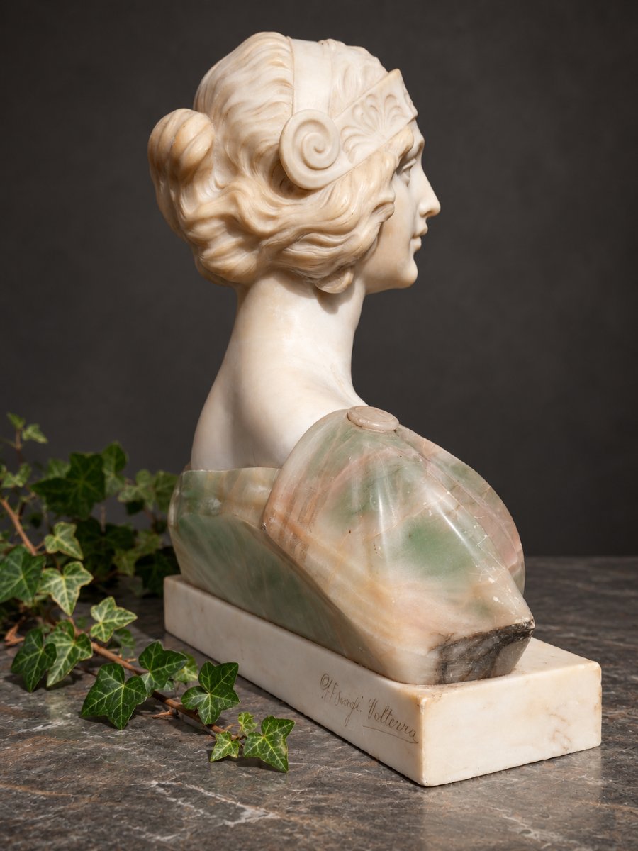 Giovanni Brogi, Buste féminin en marbre et onyx, Style Art Nouveau , 1900 , Femme Muchas -photo-2