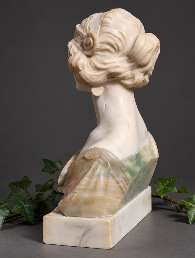 Giovanni Brogi, Buste féminin en marbre et onyx, Style Art Nouveau , 1900 , Femme Muchas -photo-6
