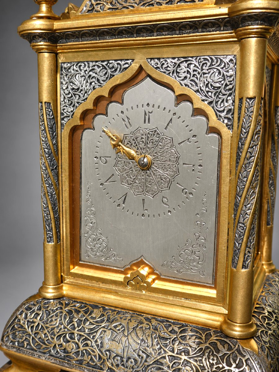 Pendule Orientaliste , Epoque Napoléon III , 1870-1880 , XIXe , Bronze Doré & Argenté , Perse -photo-3