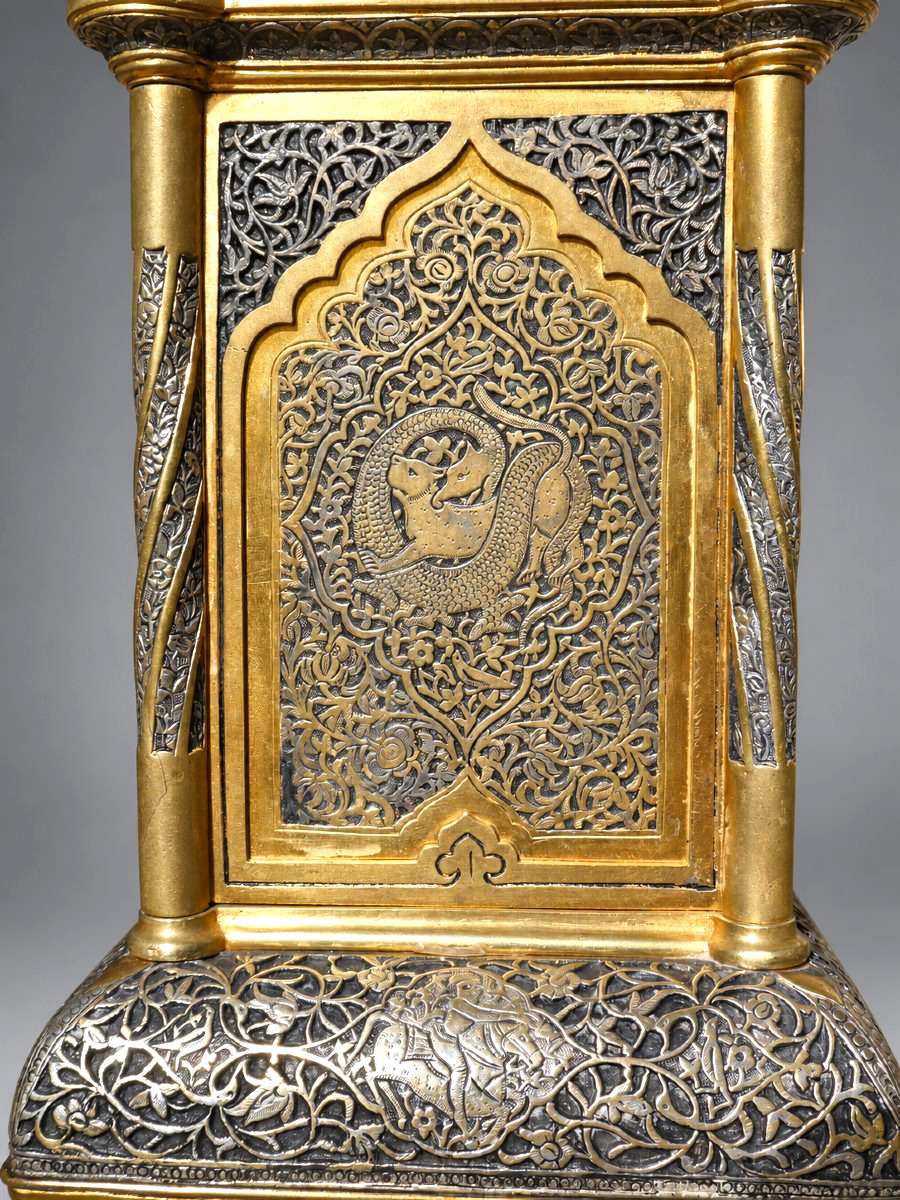Pendule Orientaliste , Epoque Napoléon III , 1870-1880 , XIXe , Bronze Doré & Argenté , Perse -photo-2