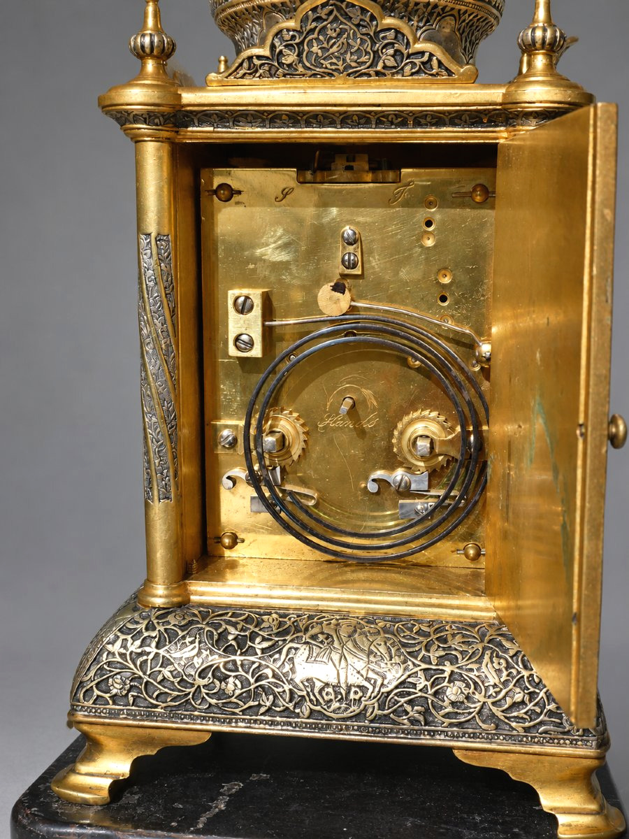 Pendule Orientaliste , Epoque Napoléon III , 1870-1880 , XIXe , Bronze Doré & Argenté , Perse -photo-4