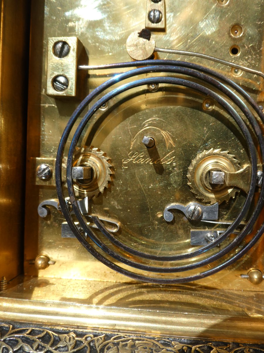 Pendule Orientaliste , Epoque Napoléon III , 1870-1880 , XIXe , Bronze Doré & Argenté , Perse -photo-7