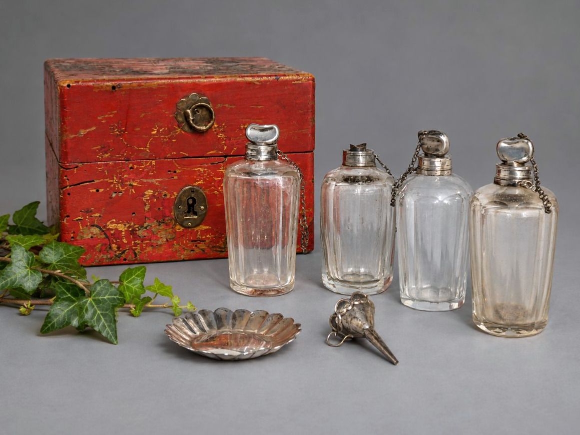 Coffret à Senteurs , Epoque XVIIIe Siecle , Decor Asiatique , Flacons à Parfum , Argent Massif-photo-1