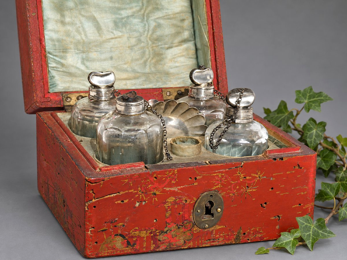 Coffret à Senteurs , Epoque XVIIIe Siecle , Decor Asiatique , Flacons à Parfum , Argent Massif-photo-2