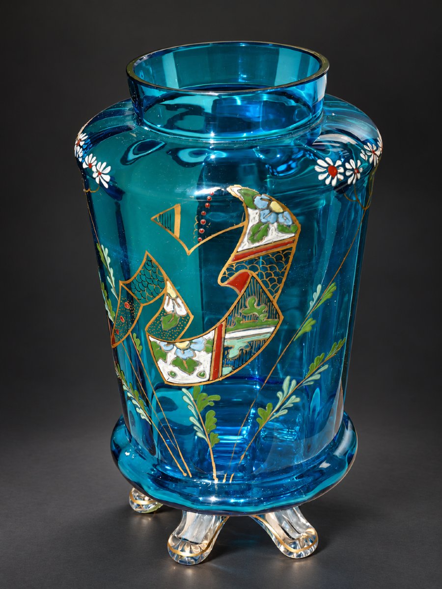 Auguste Jean Vase, Turquoise Blue Glass With Polychrome Enamel And Gilding, 19th Century, Napoleon III-photo-1