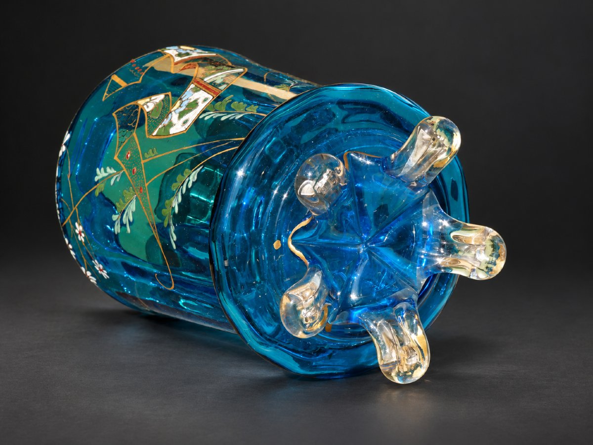 Auguste Jean Vase, Turquoise Blue Glass With Polychrome Enamel And Gilding, 19th Century, Napoleon III-photo-2