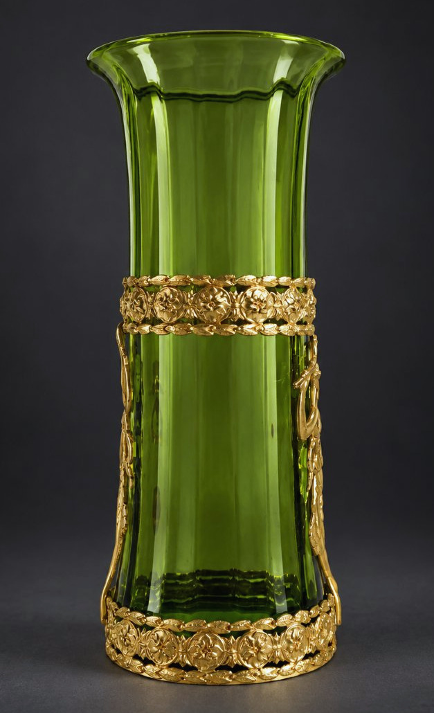Green Vase With Gilded Bronze Frame, 19th-century Antique-style Female Motifs, Empire Style, Baccarat-photo-3