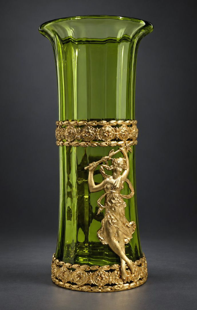 Green Vase With Gilded Bronze Frame, 19th-century Antique-style Female Motifs, Empire Style, Baccarat-photo-4