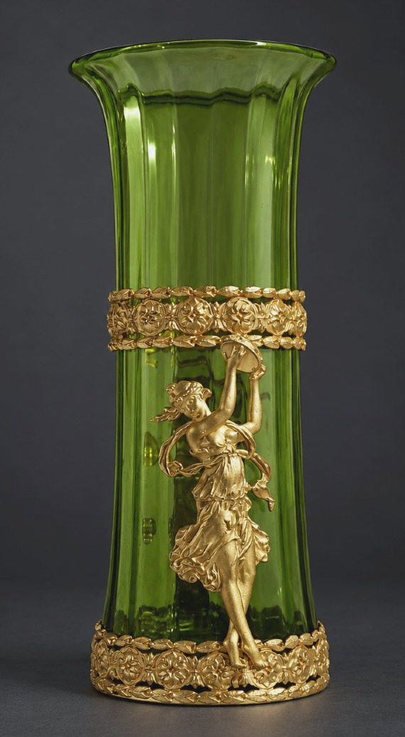 Green Vase With Gilded Bronze Frame, 19th-century Antique-style Female Motifs, Empire Style, Baccarat-photo-1