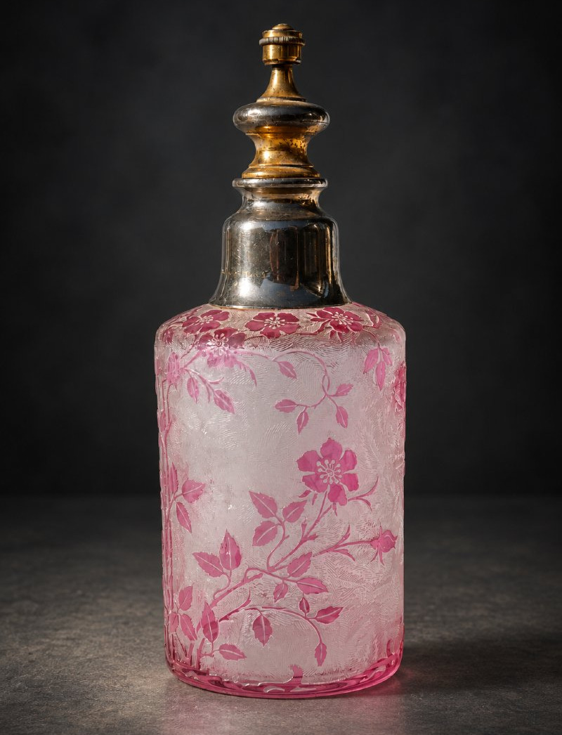 Baccarat Crystal Toilet Set, églantier Model, Acid-etched Rose Design, 19th Century-photo-1