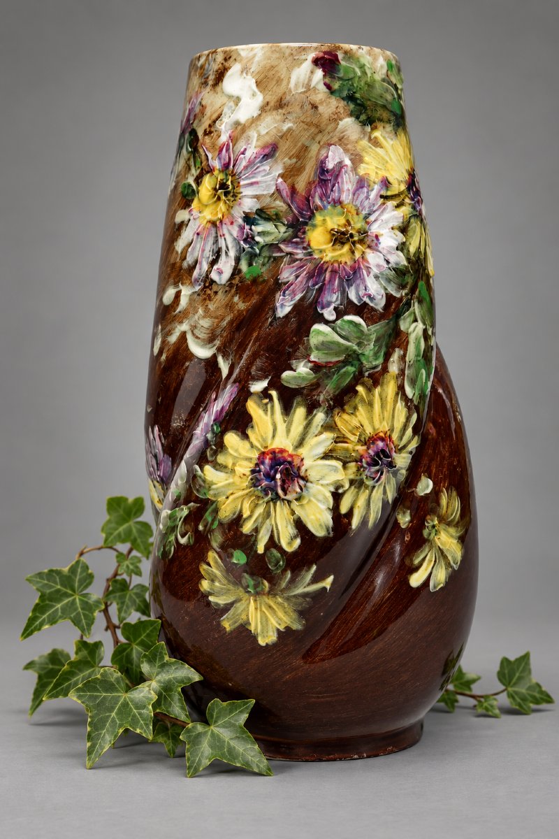 Paire De Grands Vases En Barbotine Impressionniste, Jérôme Massier Père, Décor Signé Max-photo-3