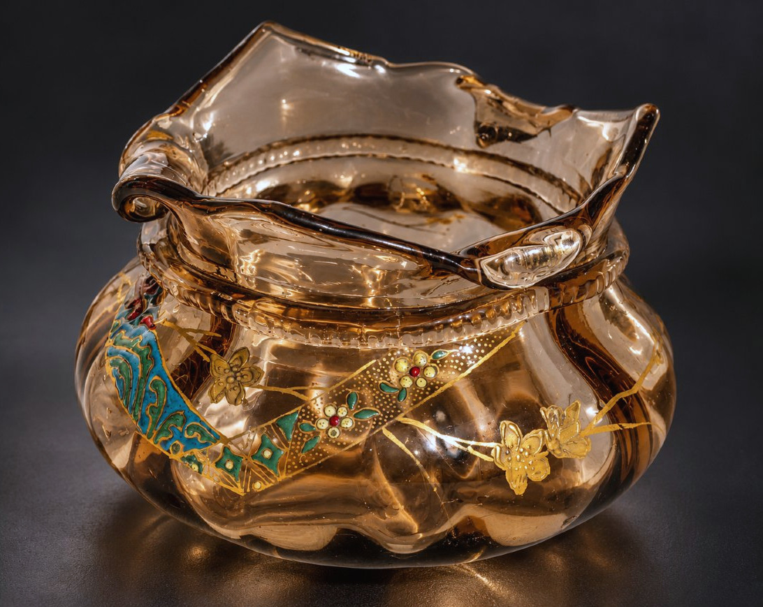 Auguste Jean Vase En Verre Ambré Émaillé & Doré À Décor Japonisant Vers 1880 XIXe Art Nouveau-photo-2