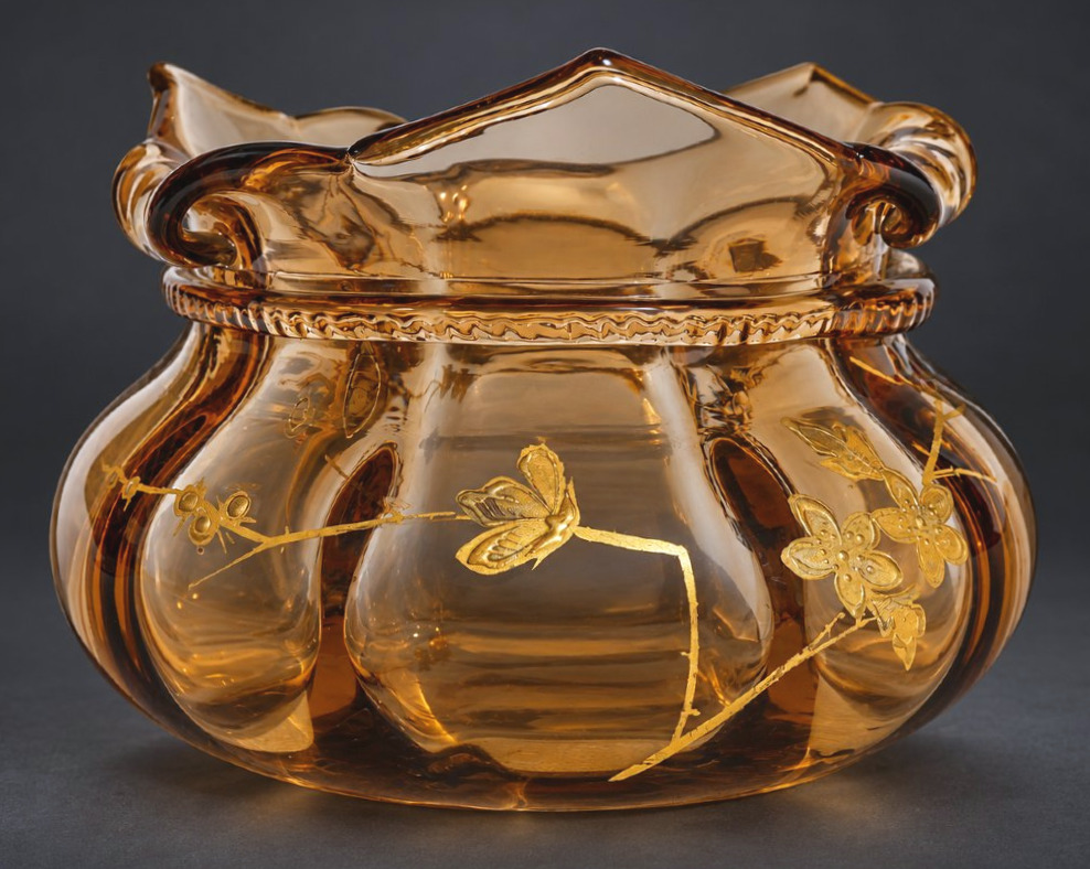 Auguste Jean Vase En Verre Ambré Émaillé & Doré À Décor Japonisant Vers 1880 XIXe Art Nouveau-photo-3