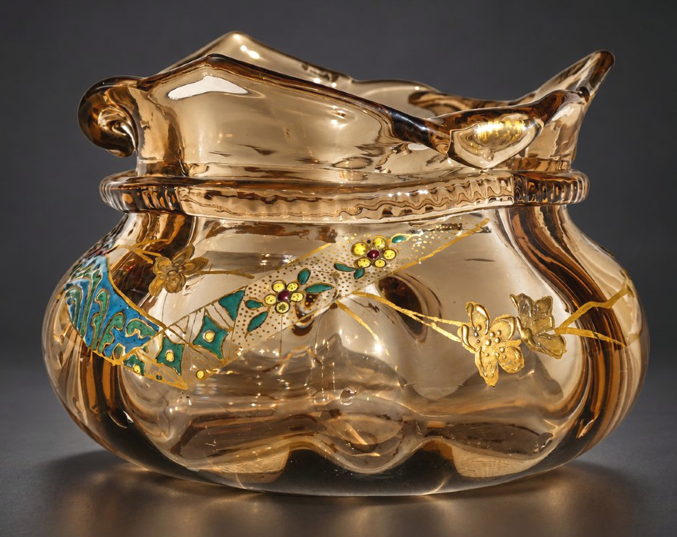 Auguste Jean Vase En Verre Ambré Émaillé & Doré À Décor Japonisant Vers 1880 XIXe Art Nouveau-photo-2