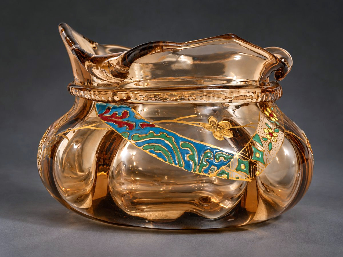 Auguste Jean Vase En Verre Ambré Émaillé & Doré À Décor Japonisant Vers 1880 XIXe Art Nouveau