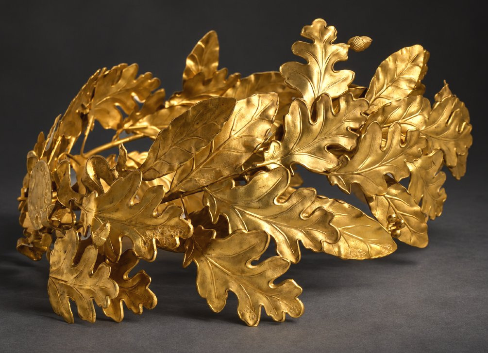 Gold-plated Metal Winner's Crown With Oak Leaves And Acorns – 19th Century, Laurel, Jewelry
