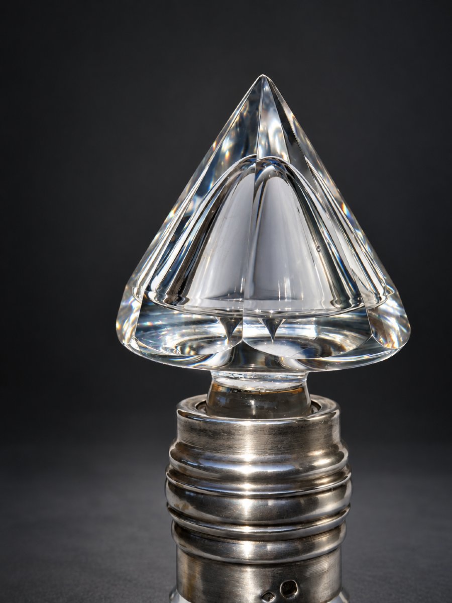 Carafe En Cristal Taillé À Monture En Argent Massif – Époque Art Déco , 1920 -photo-2