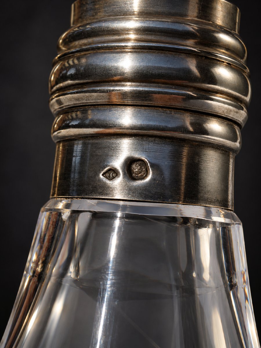 Carafe En Cristal Taillé À Monture En Argent Massif – Époque Art Déco , 1920 -photo-4