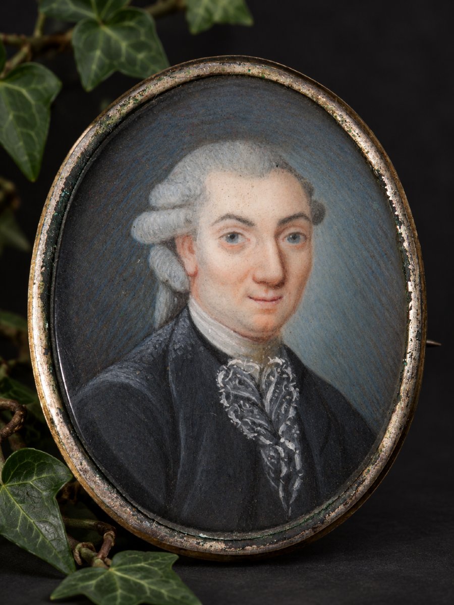 Broche Miniature Portrait D’homme À La Perruque – XVIIIe Siècle – Monture En Argent , Bijou