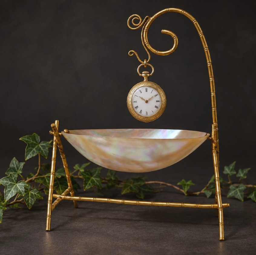 Gilded Bronze & Mother-of-pearl Watch Holder With Bamboo Design – Napoleon III, Palais Royal, Paris-photo-2