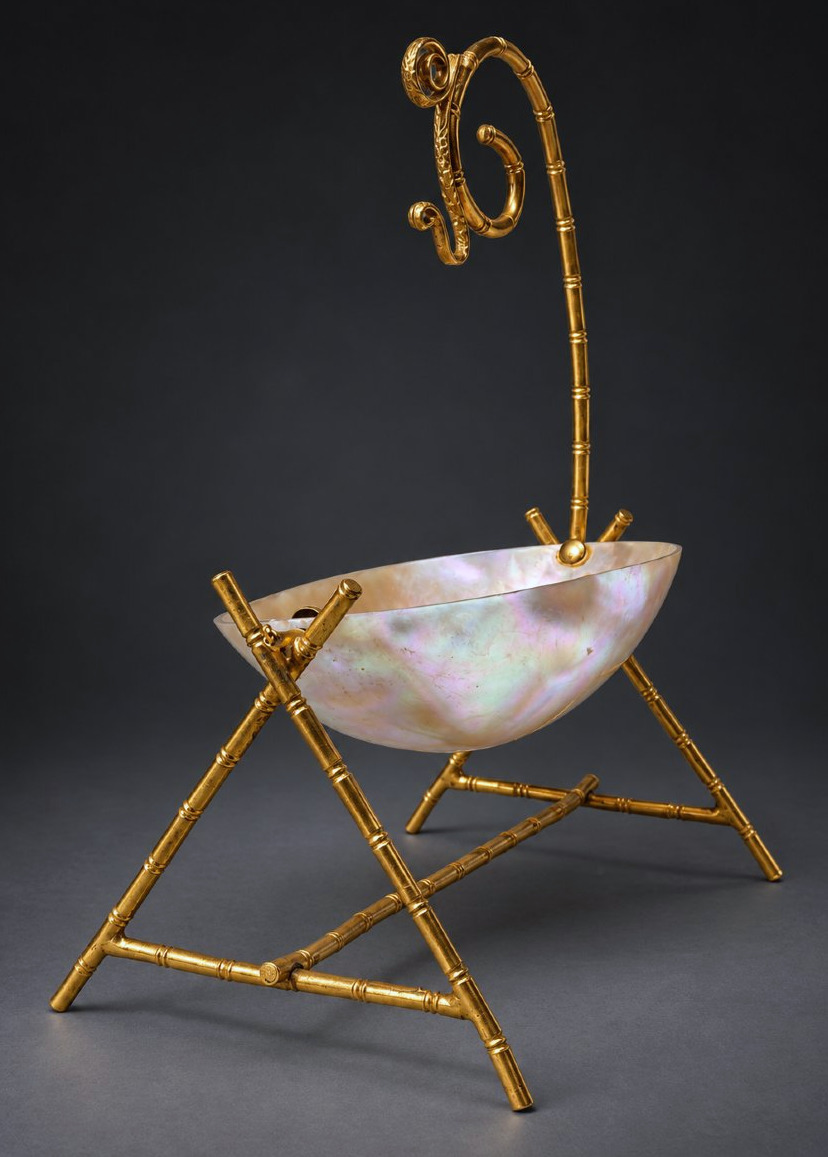Gilded Bronze & Mother-of-pearl Watch Holder With Bamboo Design – Napoleon III, Palais Royal, Paris-photo-4