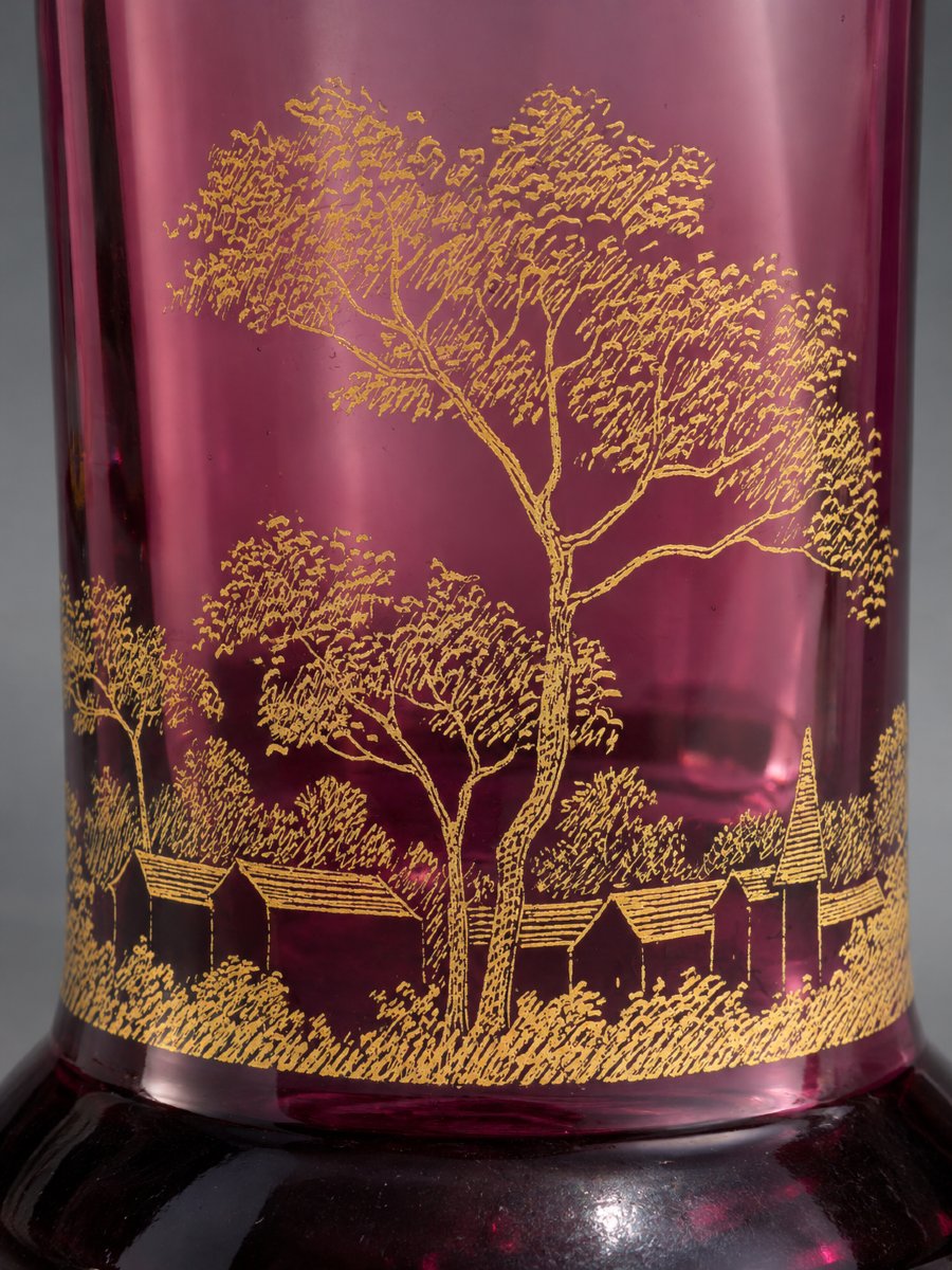 Theodore Legras Amethyst Glass Vase With Aviation Motifs, Airplanes, And A Gilded Landscape, 1910-photo-2