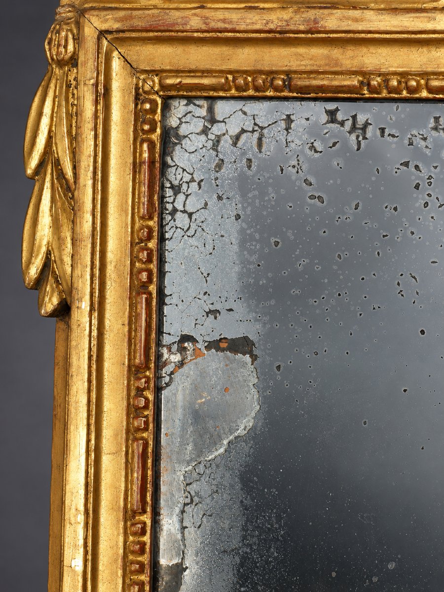 Louis XVI-style Gable-top Wedding Mirror In Gilded Wood With Doves – 18th Century -photo-3